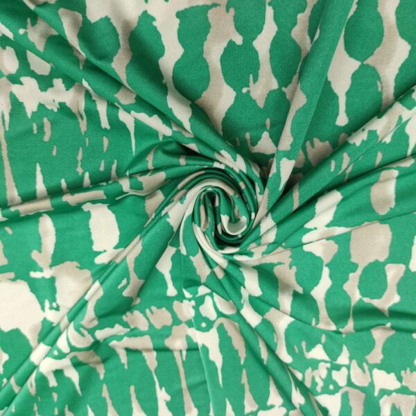 Tessuto Jersey di viscosa a fantasia motivo astratto verde smeraldo tortora bianco