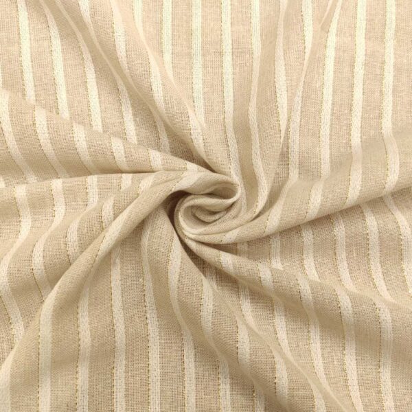 Tessuto Misto Lino Lame' motivo riga stretta oro panna beige