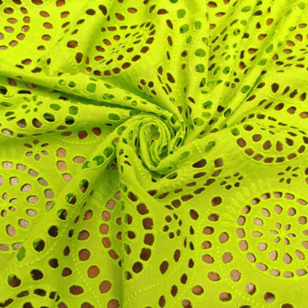 Tessuto Sangallo  tinta unita  motivo geometrico verde acido