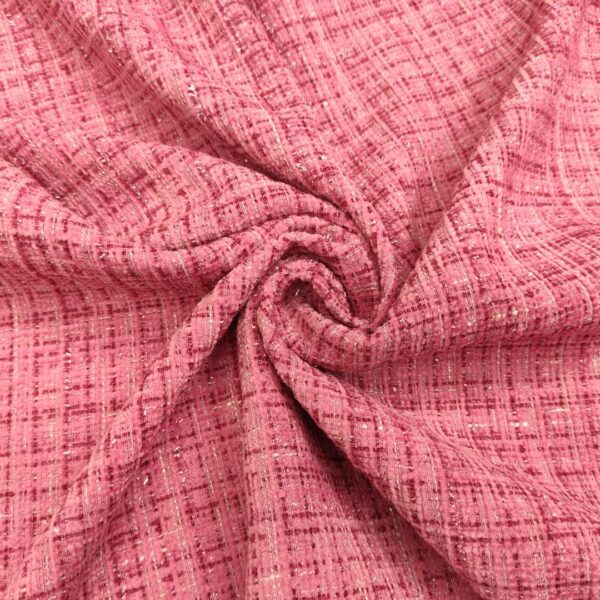 Tessuto Tweed Bouclé lurex argento fucsia rosa argento